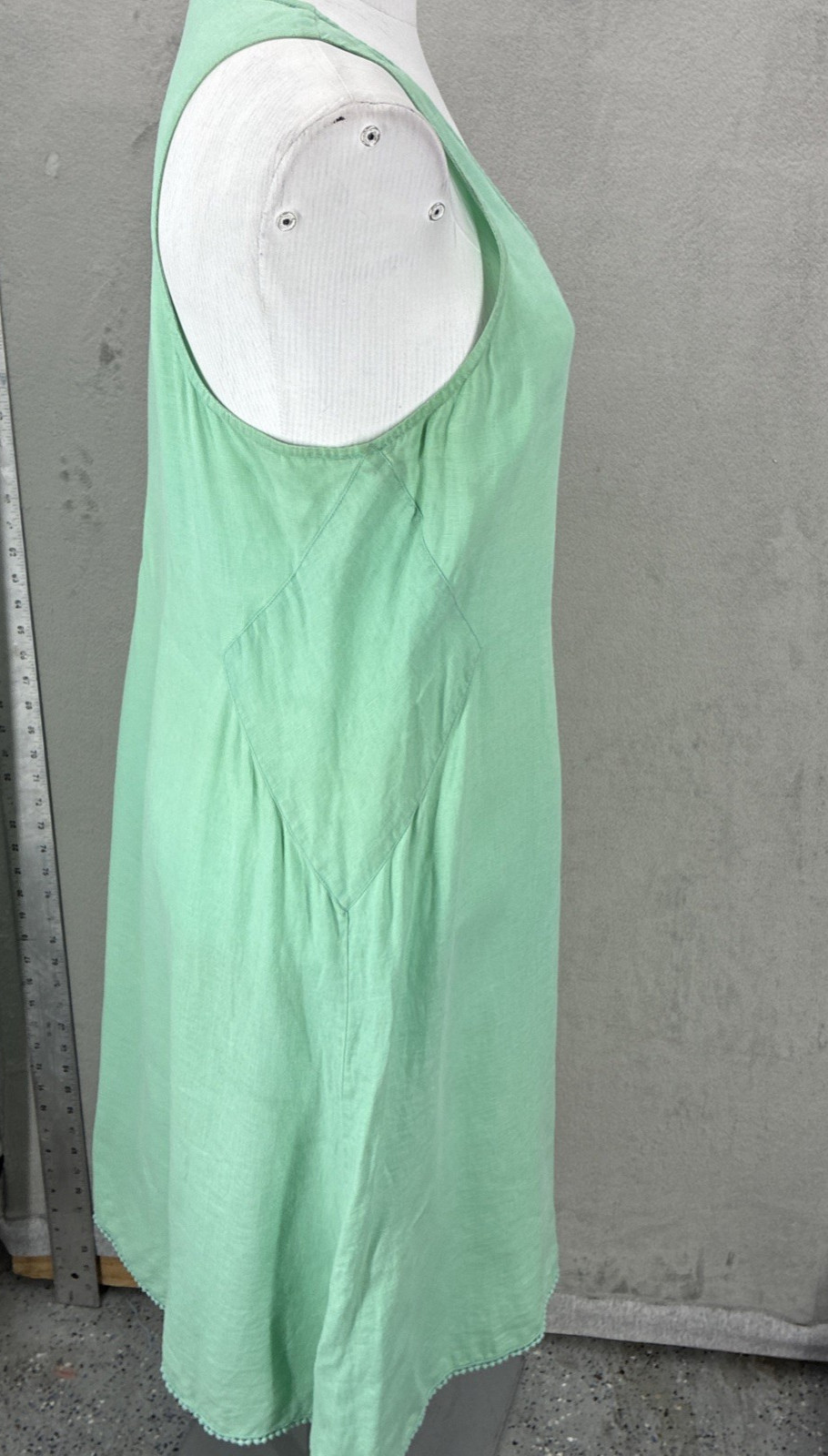 Calypso St Barth Dress 100% Linen Mint Green Pom-Pom Fringe Trim Minimalistic