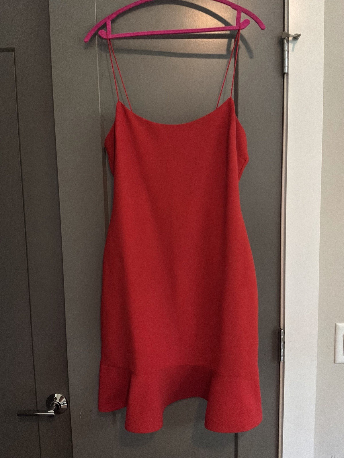TKEES Sheath Dress Red Solid Scoop Neck Spaghetti Strap Knee-Length Women 12
