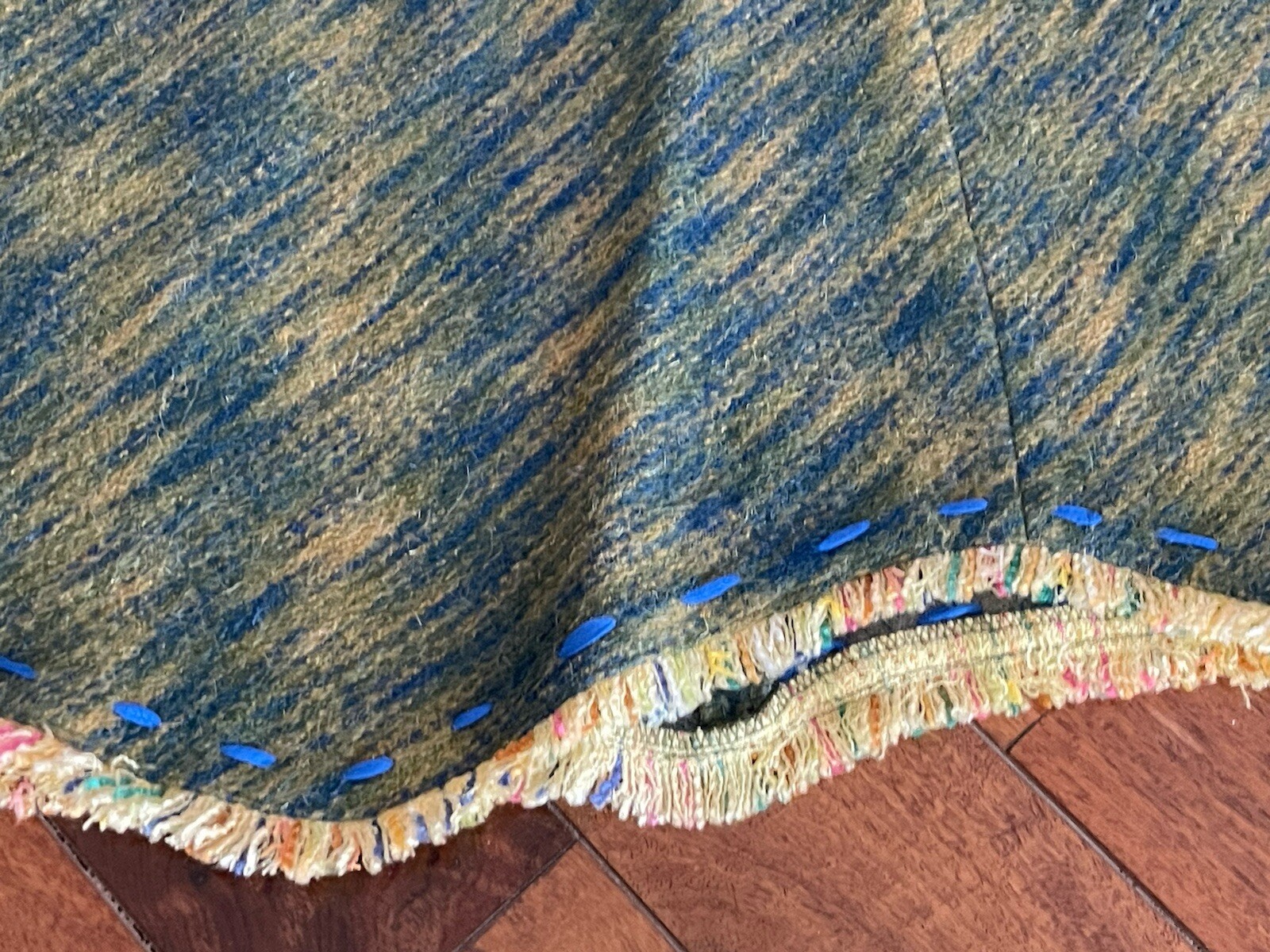 CACHAREL Unbalanced Wool Tweed Dress with Frayed Trim, Green-Blue, Size 40/Small
