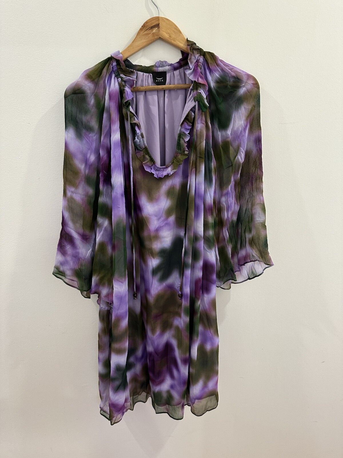 Husk Purple Abstract Flower Smock Peasant Dress Size L