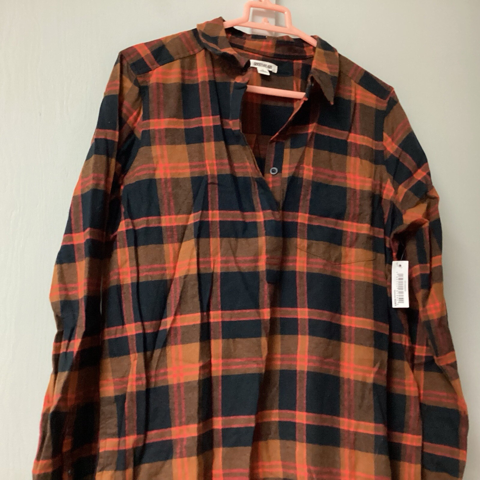 Goodthreads Women Medium Rustic Flannel Long-Sleeve Popover Shirt Dress Pock New