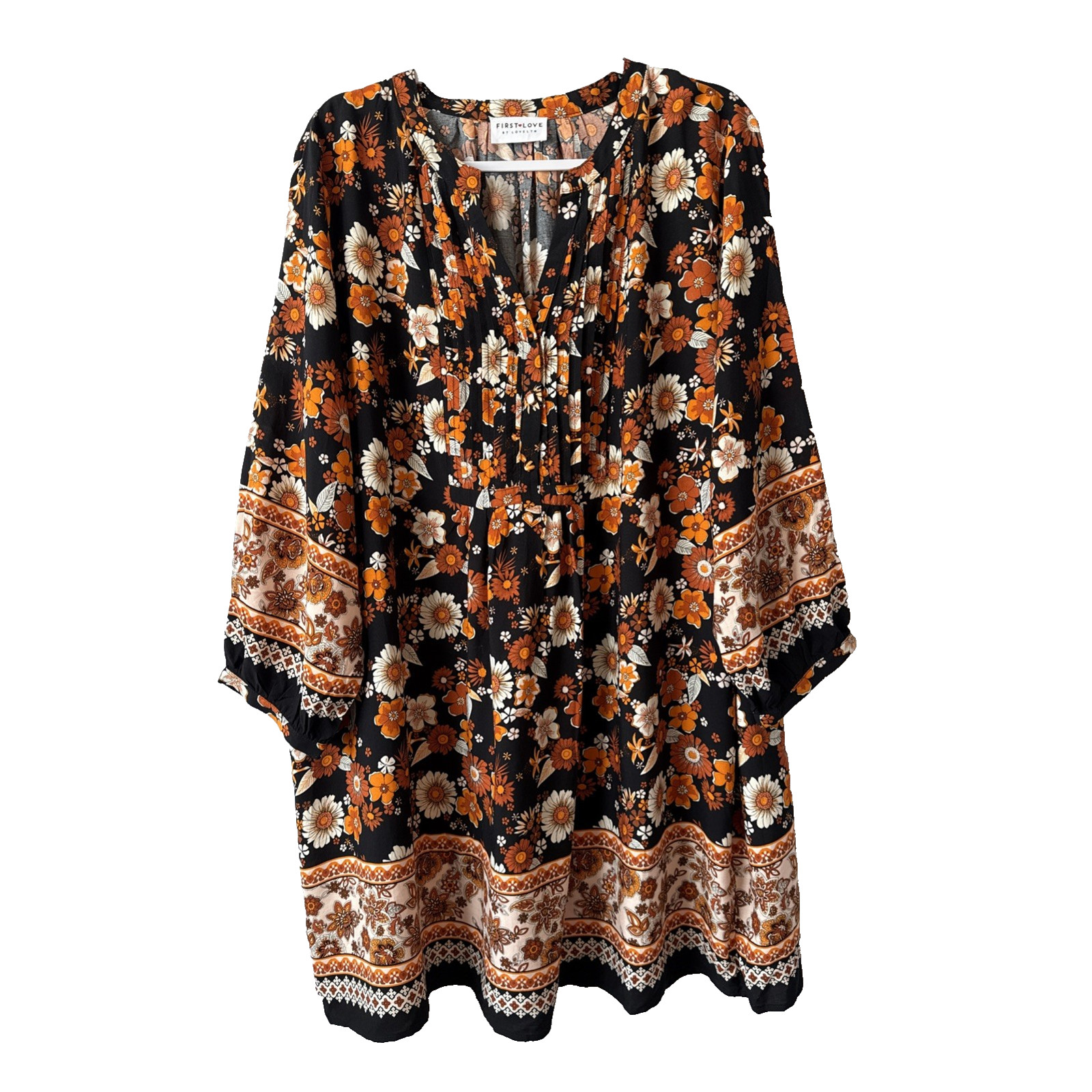 First Love By Lovelyn Floral Pintuck Rayon Tunic Dress Womens 2X Whimsigoth Boho