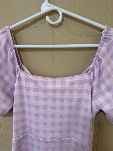 GILLI Women’s L Pink Lilac Gingham Puff Sleeve Open Back Mini Dress Cottagecore
