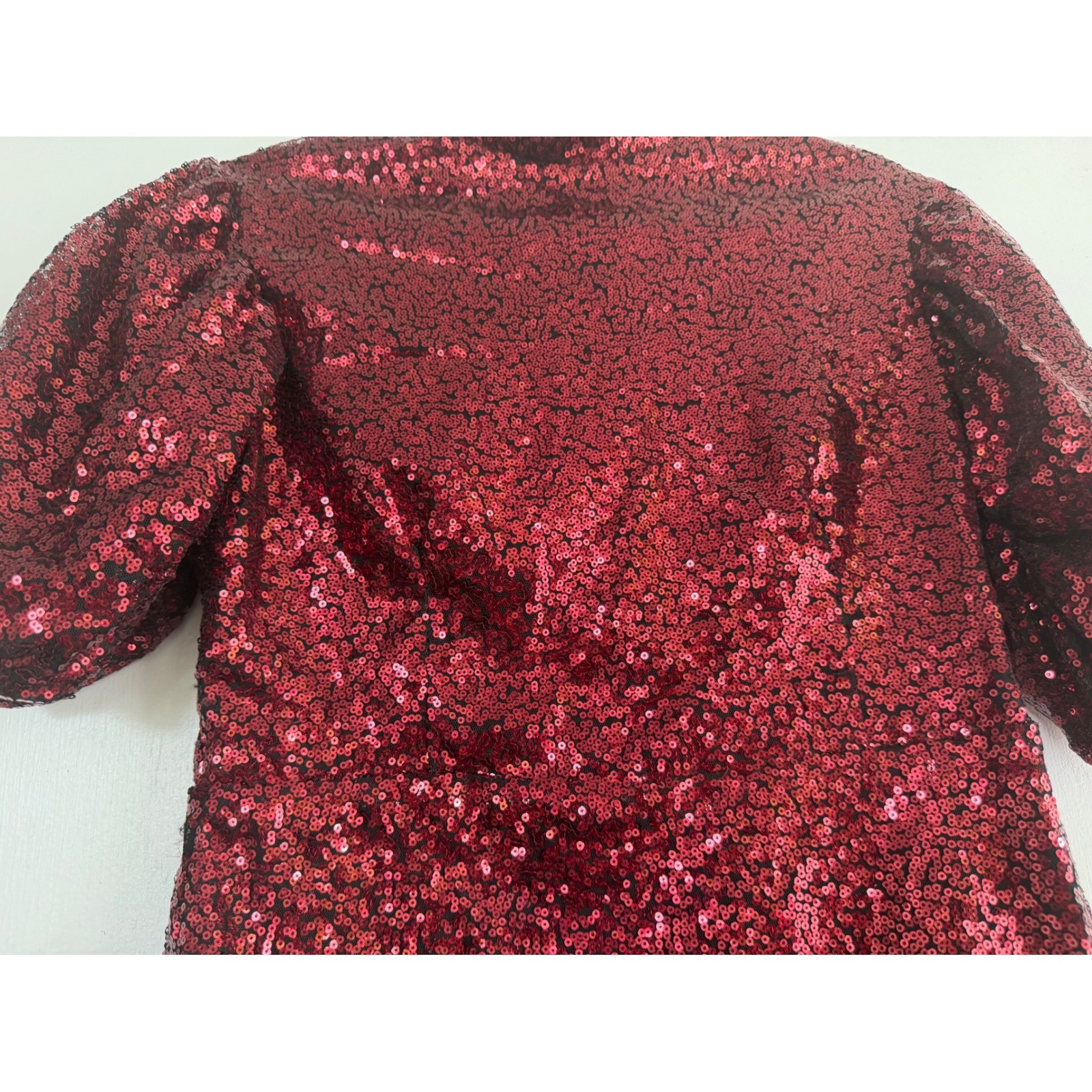 DKRXBurgundy Red Sequin Puff Sleeve Mini Dress Size M Holiday Party NYE Cocktail