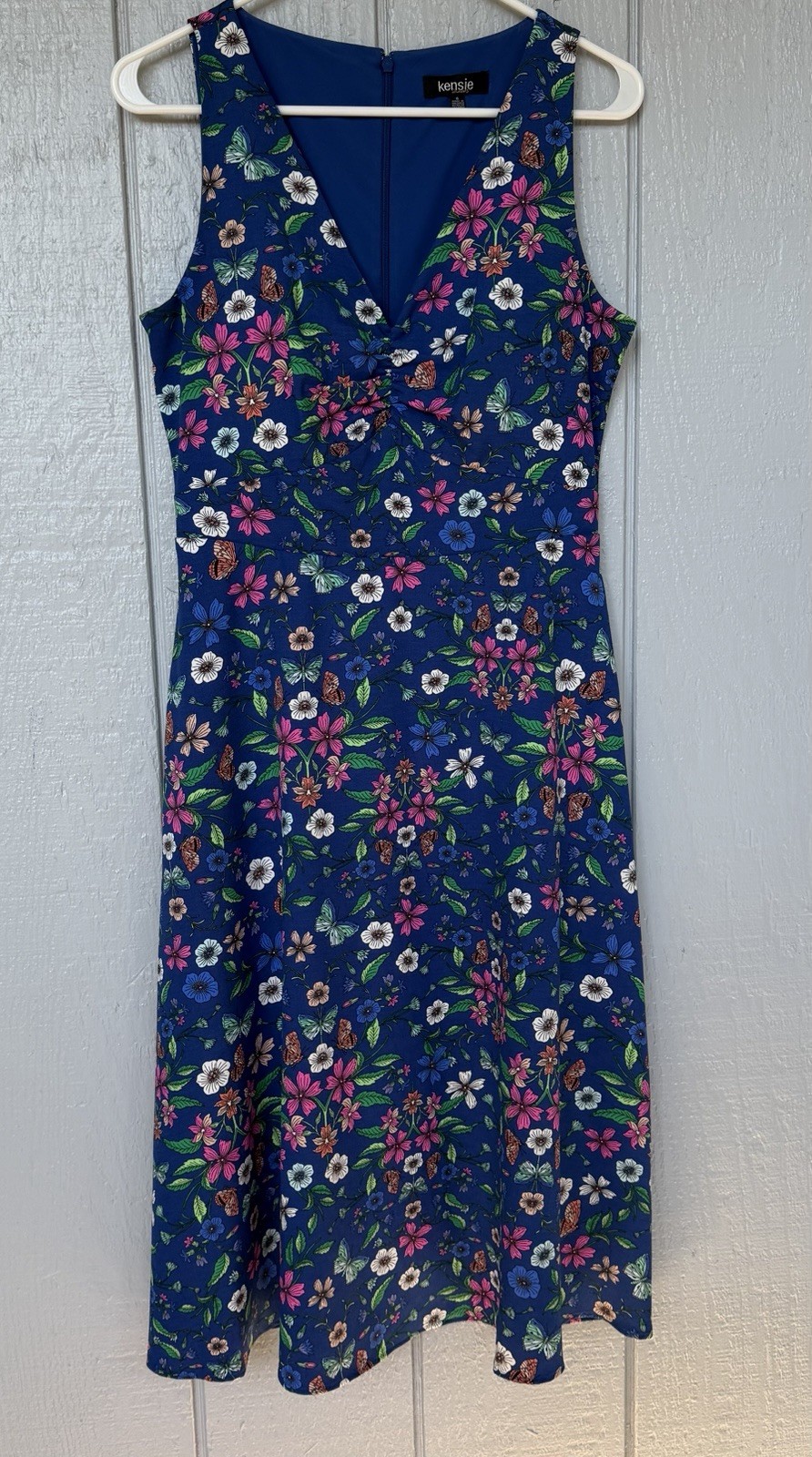 Spring Summer Dress Floral Blue Sleeveless lined Lightweight Flattering Sz 6