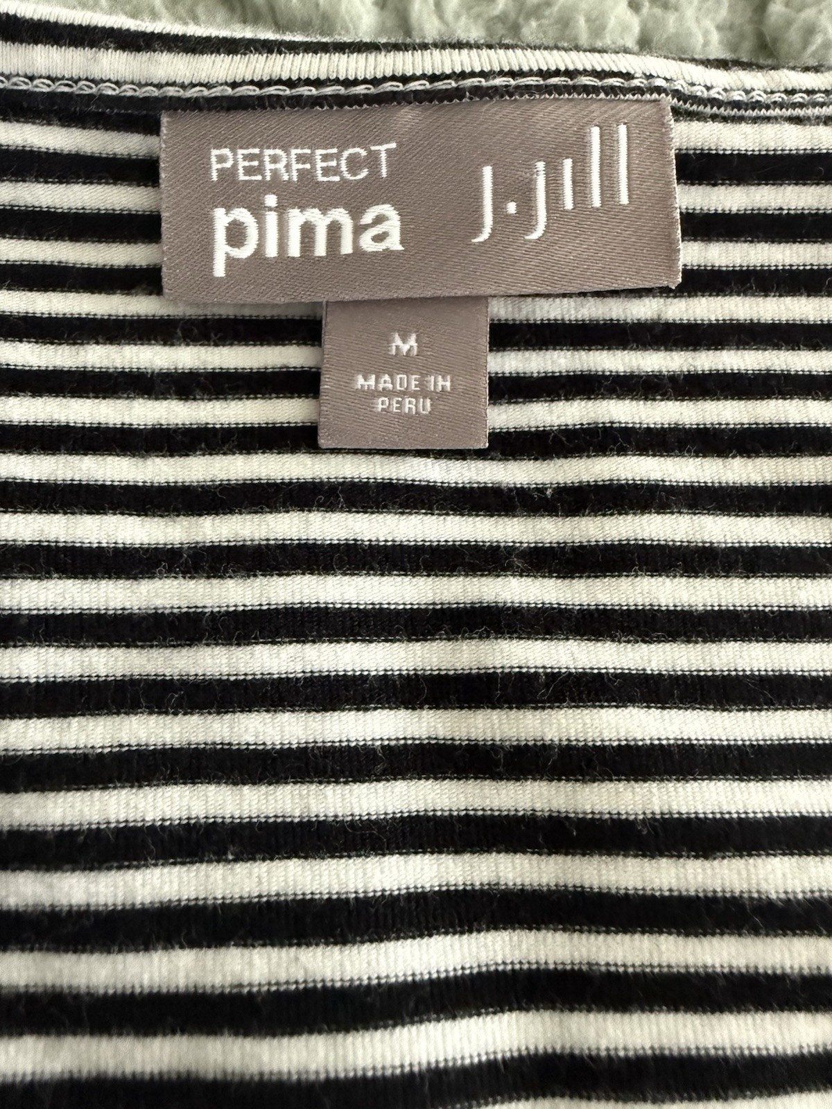 J Jill Perfect Pima Dress Medium Black White Striped 3/4 Sleeve Casual Knit