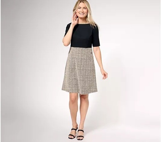 Isaac Mizrahi Live Regular Elbow Sleeve Knee Length Dress Pitch Black Medium
