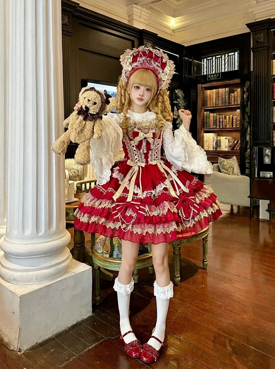 Lolita Doll Style Dress Sweet Lace Ruffle Princess Kawaii Party Dress