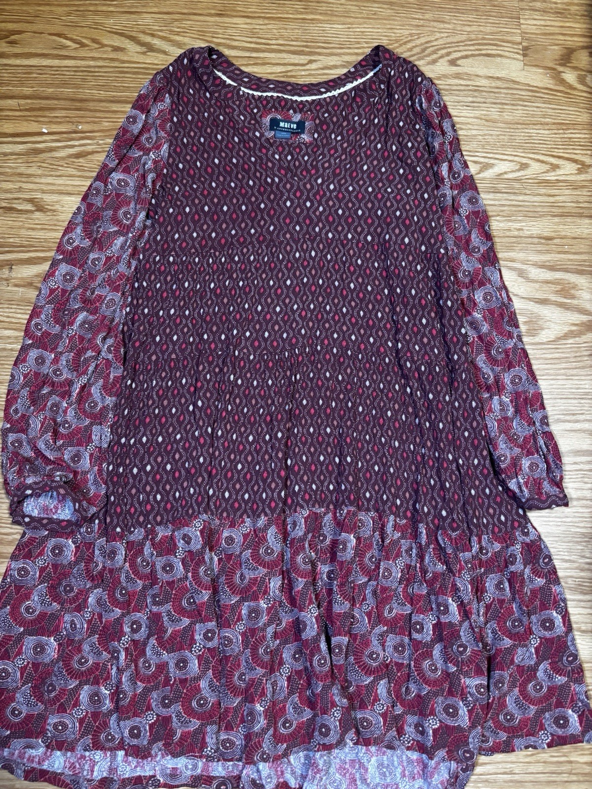 Maeve by Anthropologie Burgundy Geometric V-Neck Lace Sheath Midi Dress L