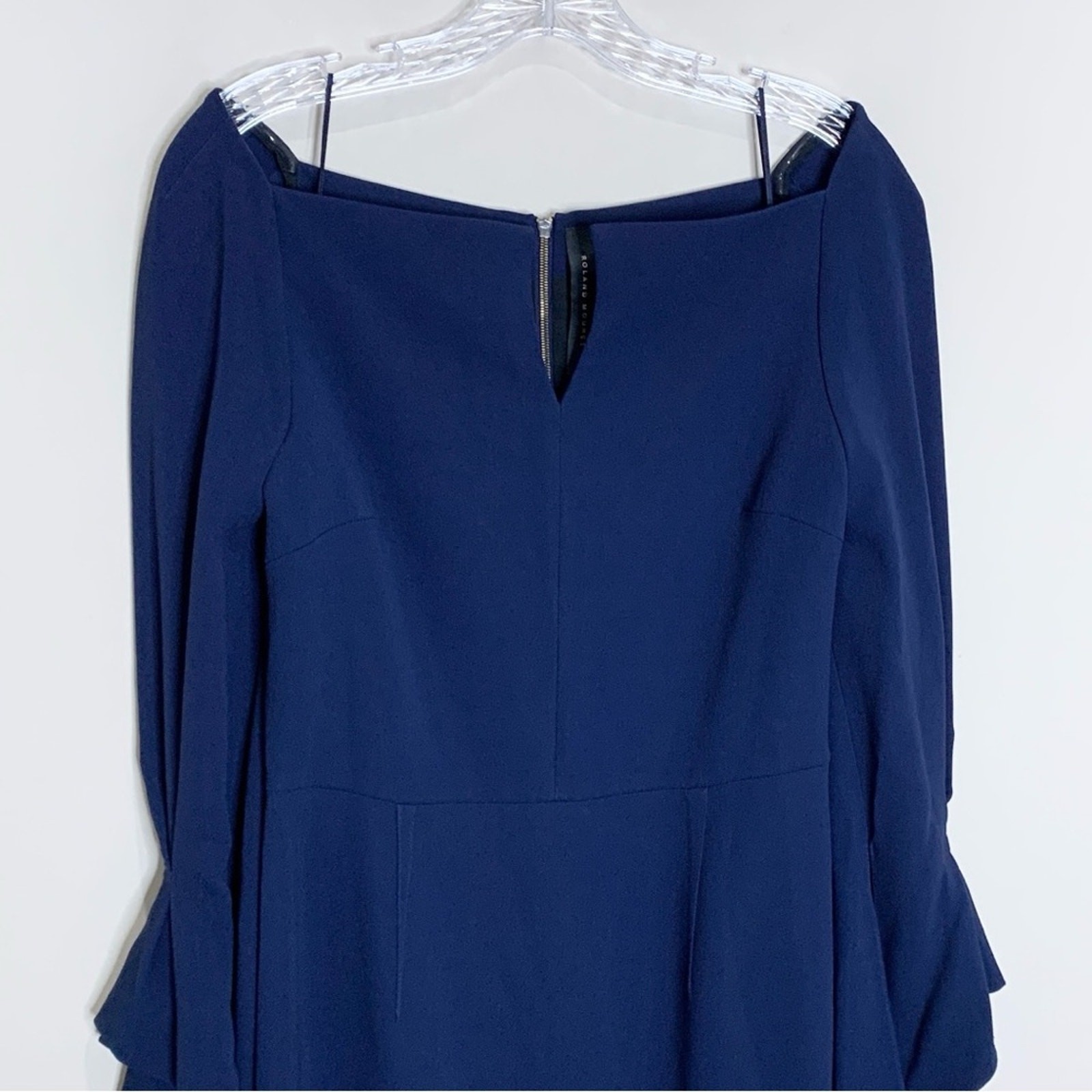 Roland Mouret Rosslare Dress (Sz US 8) Crepe Sheath Midi Navy Blue