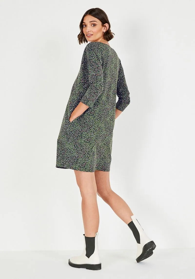 Hush Iris Printed V-Neck Mini Dress Oversize Shift Cotton Jersey Tunic Pockets 6