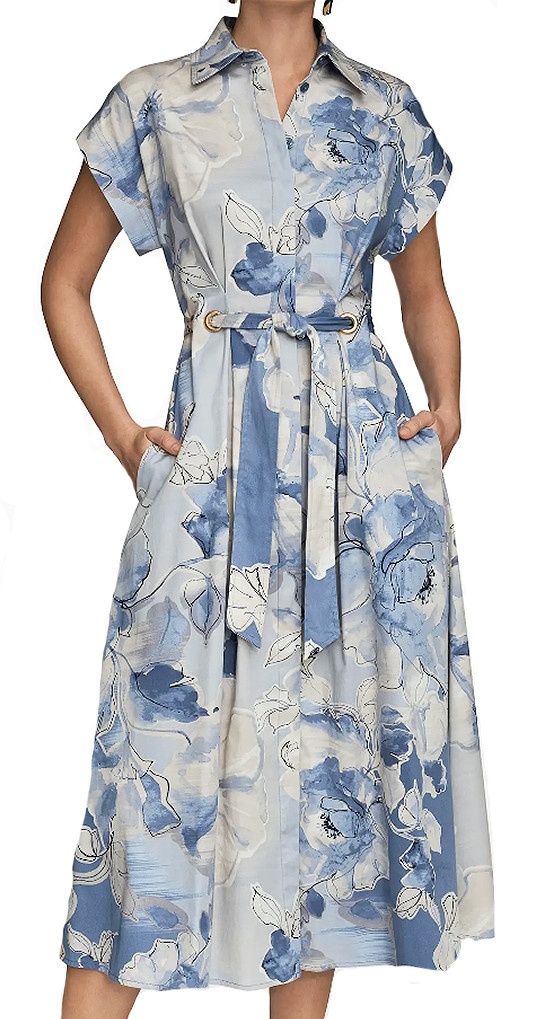 NWT Donna Karan NY Collared Short-Slv Dress, Grommet Details, 6, Tempest, $189