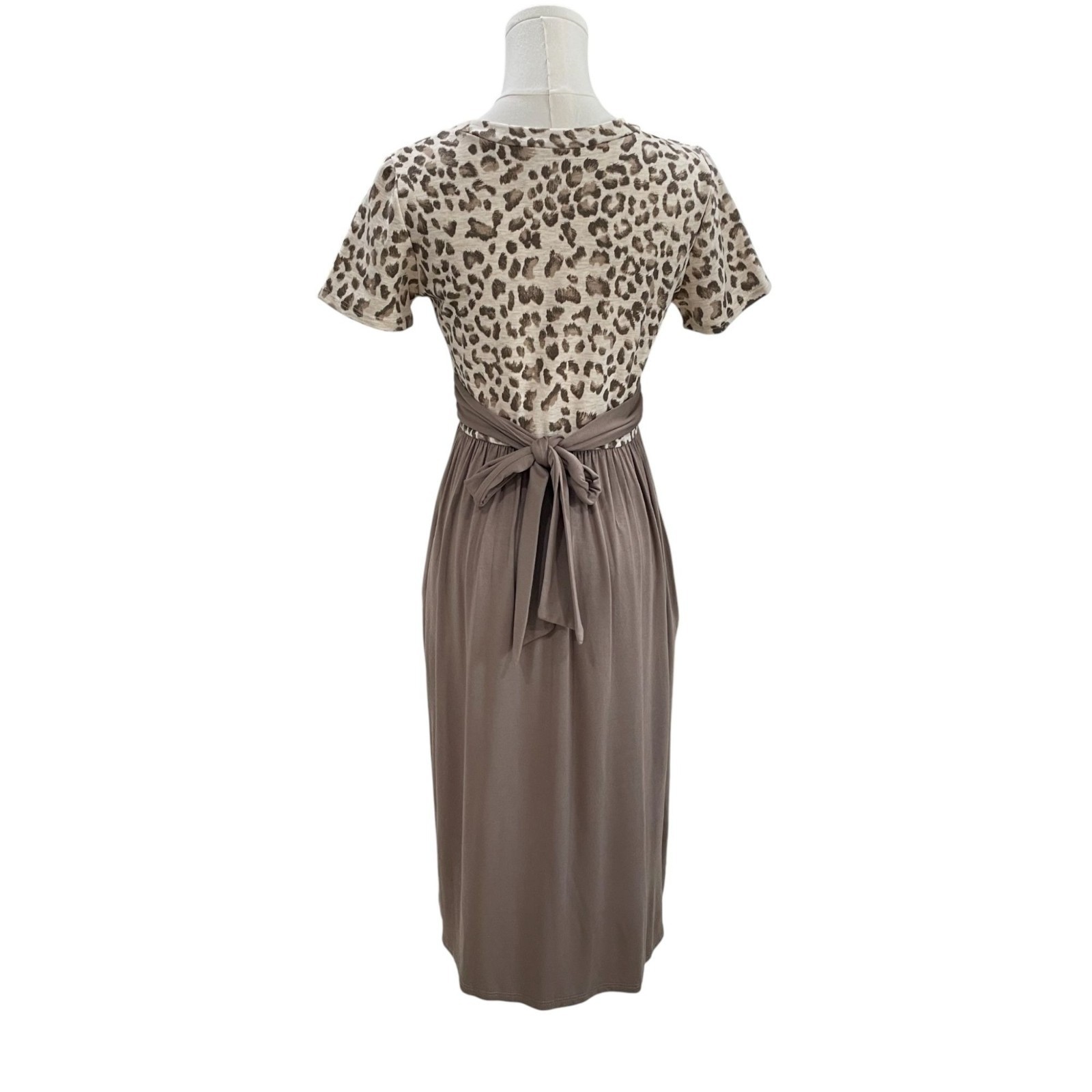 7th Ray Leopard Print Midi Dress Small Tie Back Pockets Cottagecore NWOT USA