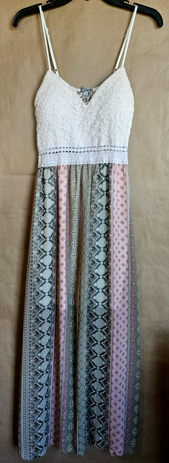 J FOR JUSTIFY WOMENS DRESS SPAGHETTI STRAPS LINED LACY MULTICOLOR SZ LG #4394