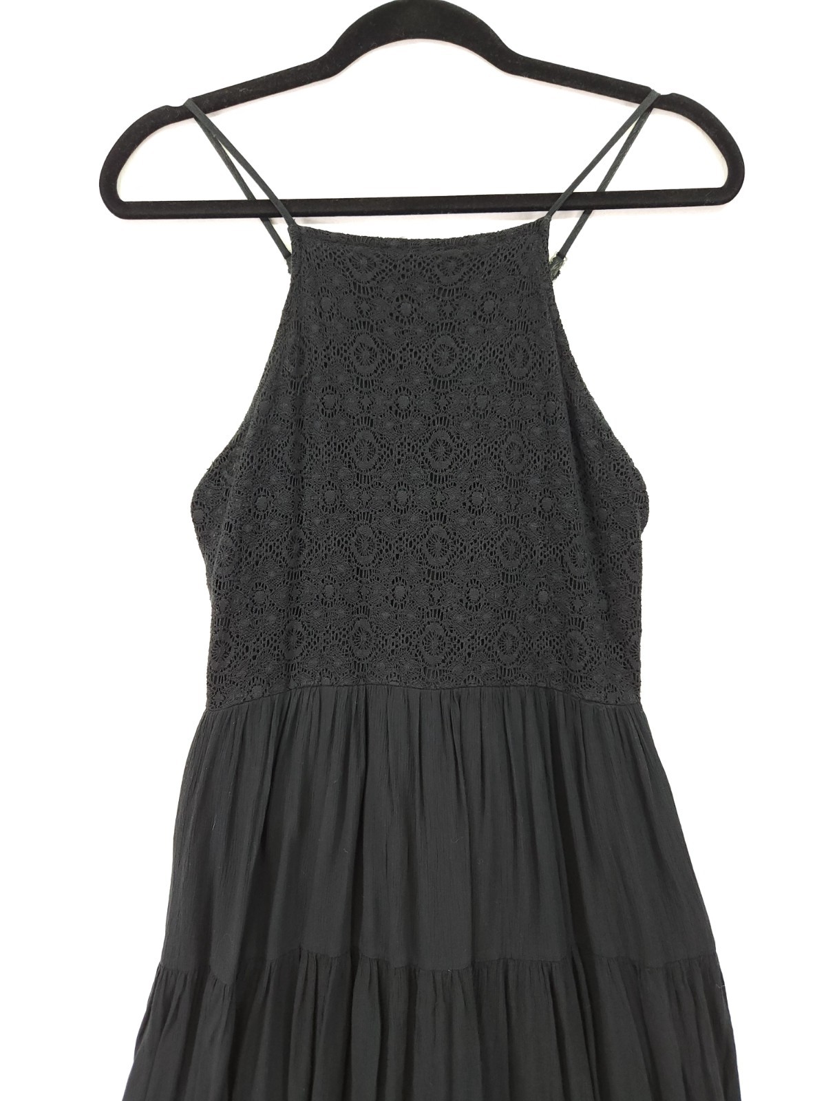 Abercrombie Fitch Womens Small Black Lace Halter Mini Dress Tiered Sundress
