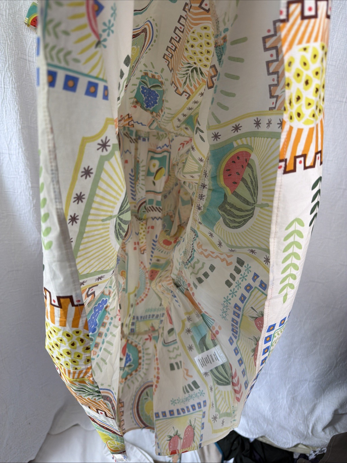 Easel Fruit Print Cotton Tiered Midi Dress Small Short Sleeve Garden Cottagecore