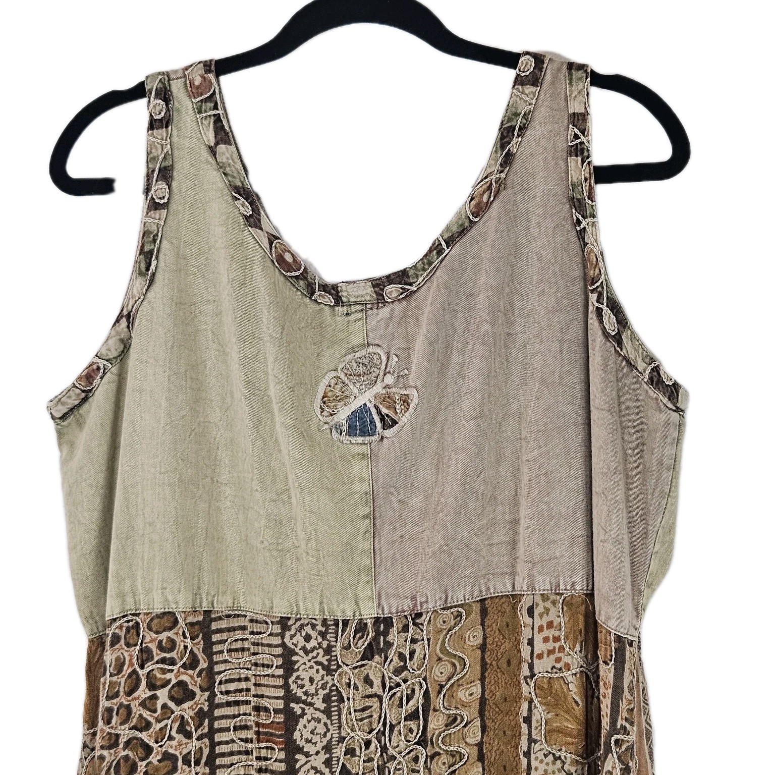 Sacred Threads Womens Patchwork Maxi Dress M/L Butterfly Hippie Artsy Lagenlook