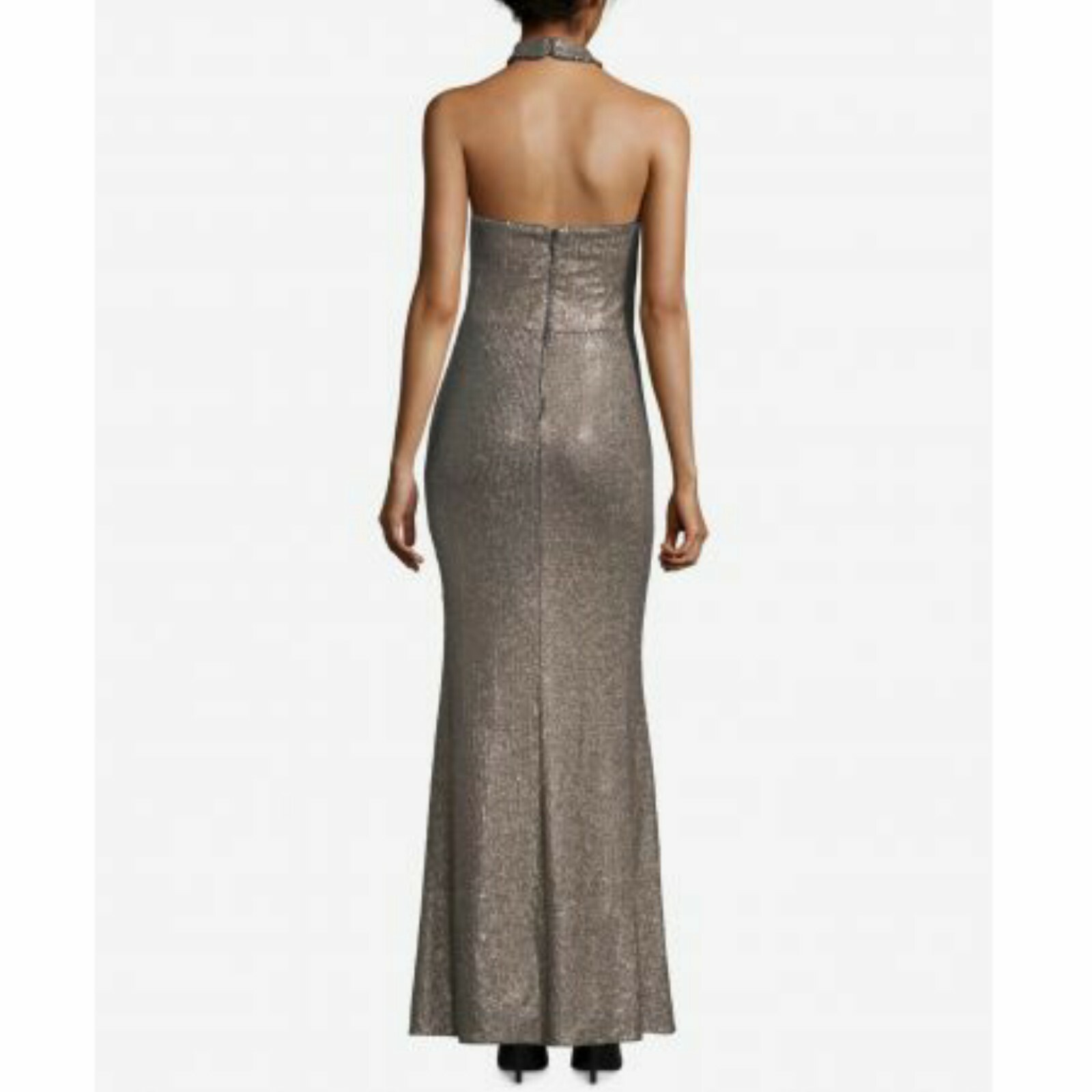 Xscape allower sequin glitter crisscross halter gown maxi dress size 4 brown NWT