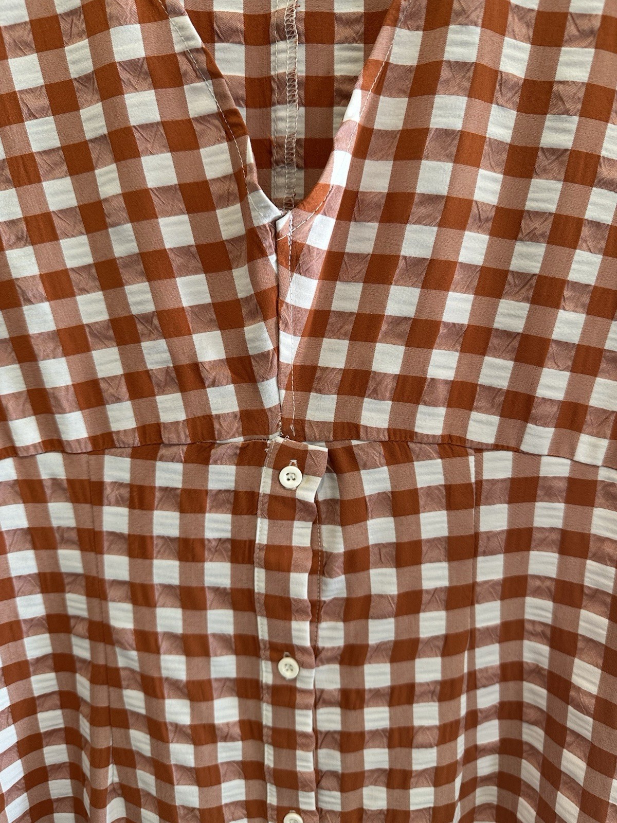 The Fifth Label Gingham Midi Dress Rust White Button Front Spring Summer Size 8