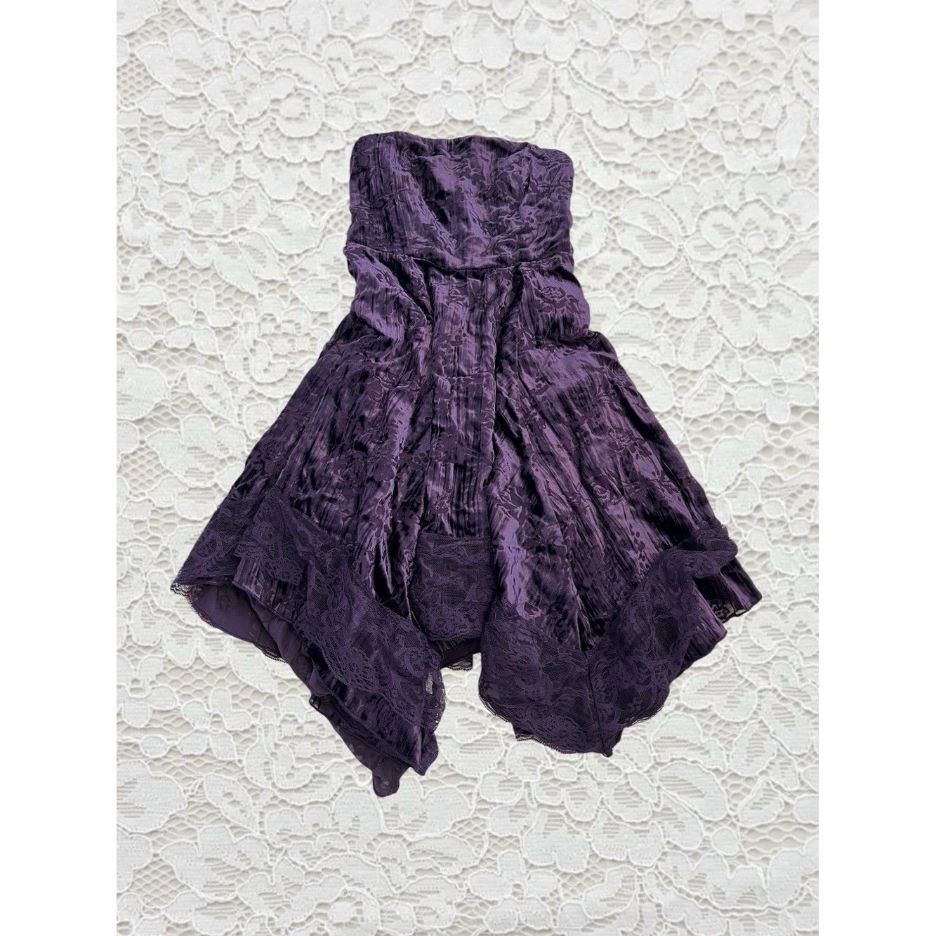 urban outfitters purple velvet & lace handkerchief hem fairy babydoll mini dress