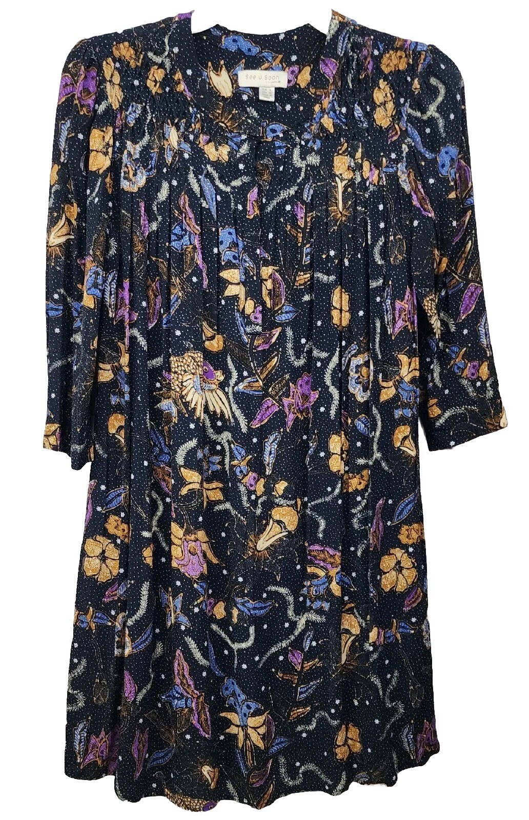Anthropologie Dress Size XS See U Soon Floral Print Pleated Top Button Front