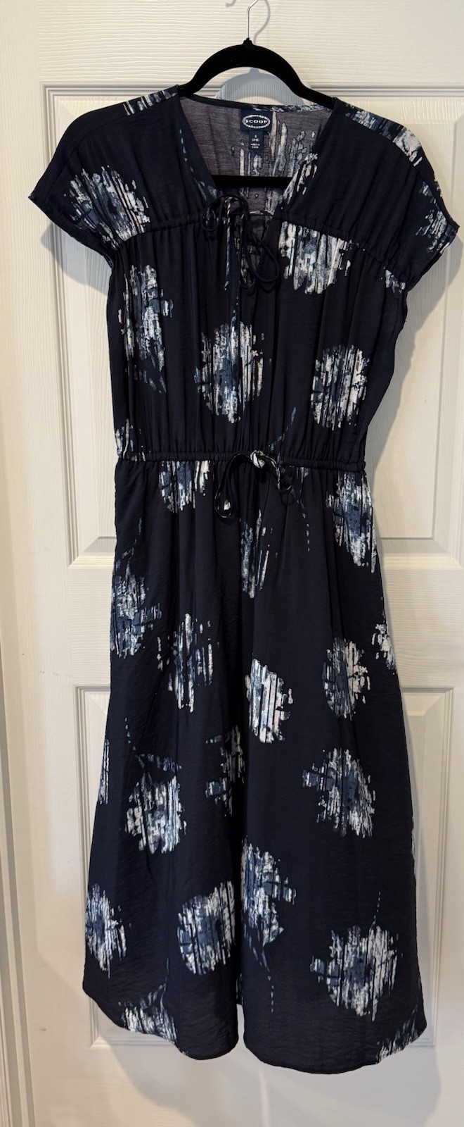 Scoop Black White Abstract Maxi Dress Tie Waist Pockets V-Neck Sz S 4-6
