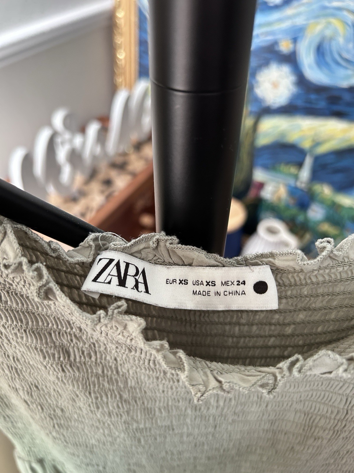 ZARA Green Solid Smocked Eyelet Tie Strap Sleeveless Maxi Long Dress XS