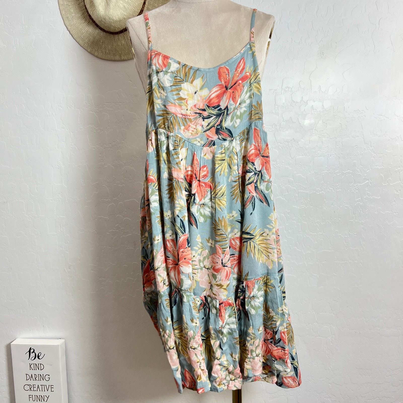 Oneill baby doll tropical floral summer sun dress XL beach resort flowy ruffle