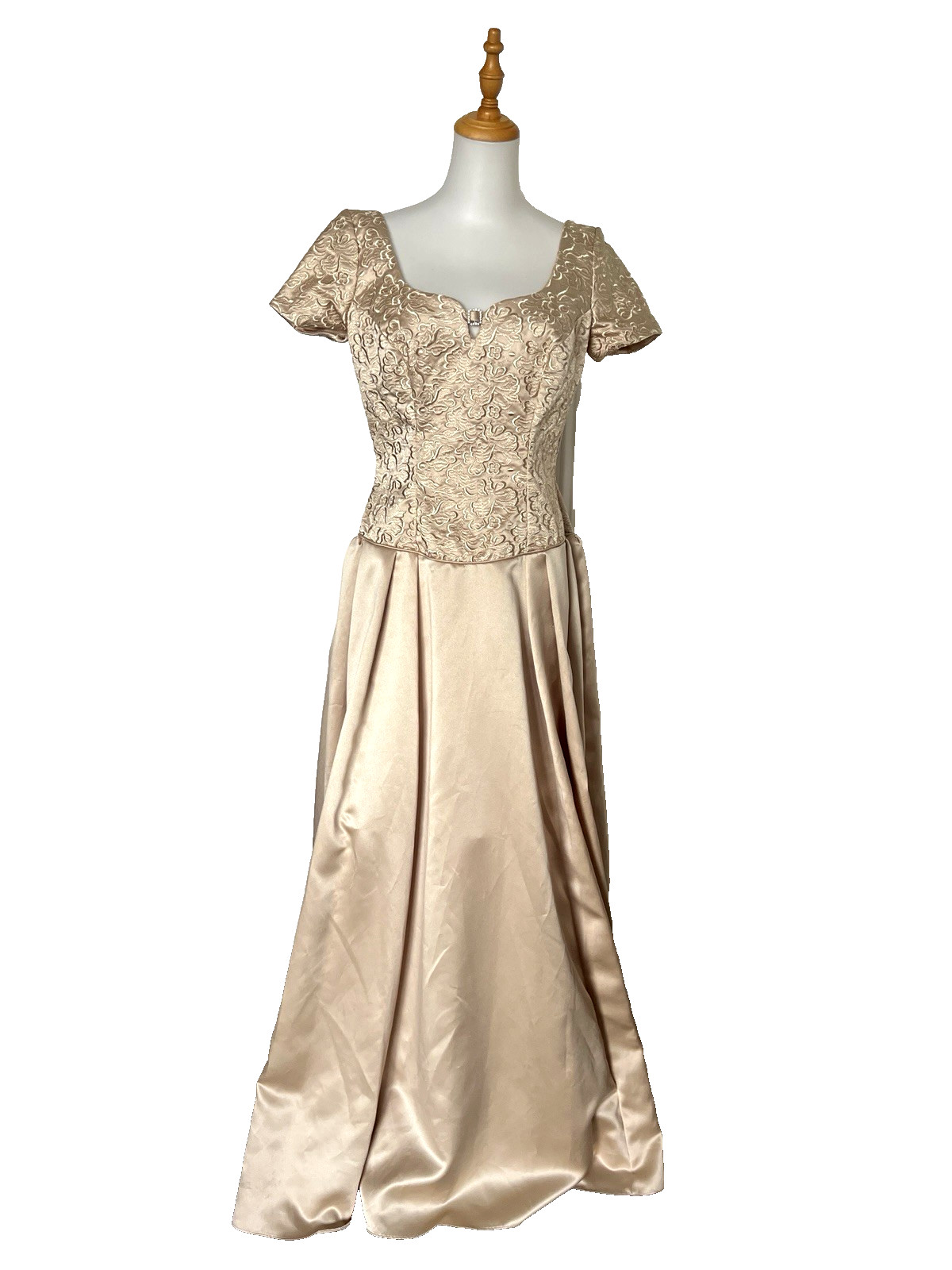 VTG Eve Of Milady Gown Dress Size 12 Gold Formal Bows Mother Bride Groom Prom