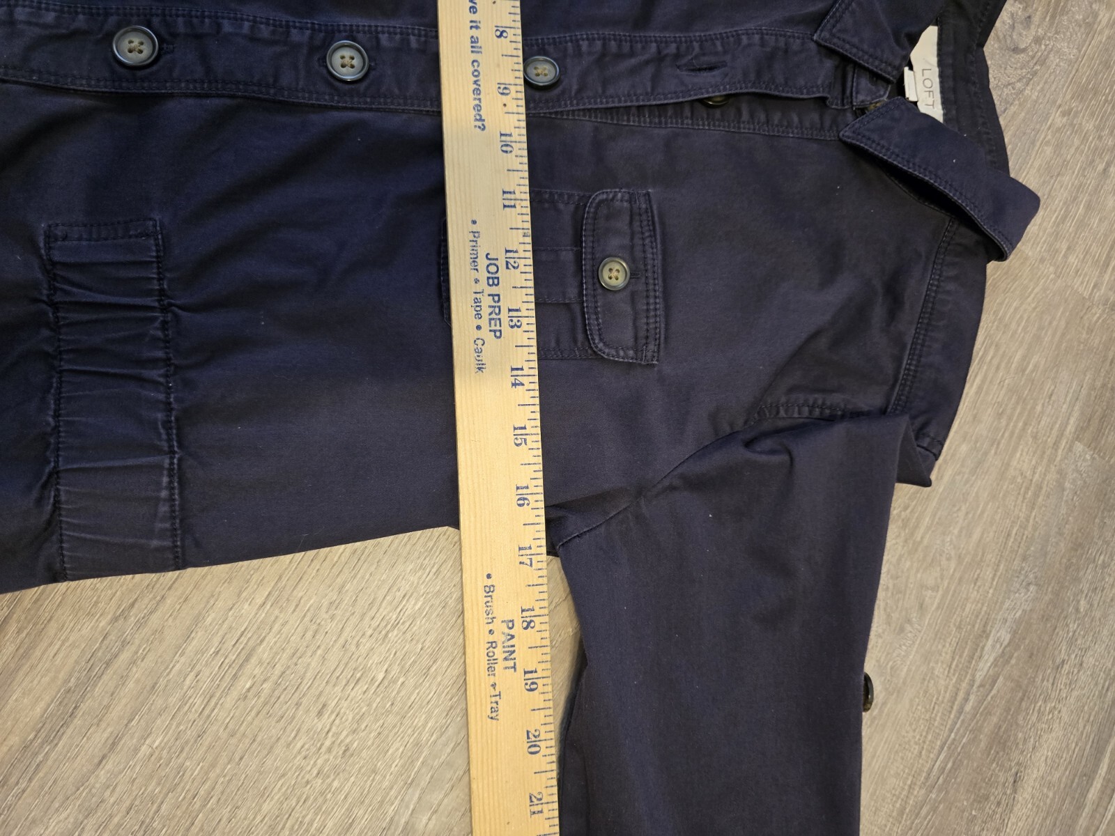 LOFT Navy Button Down Utility Dress XS Pockets & Rollable Sleeves Distressed