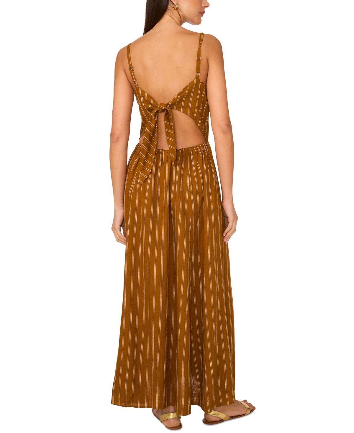 1.STATE Linen Blend Printed Twist-Front Sleeveless Maxi Dress Womens L Sunflower