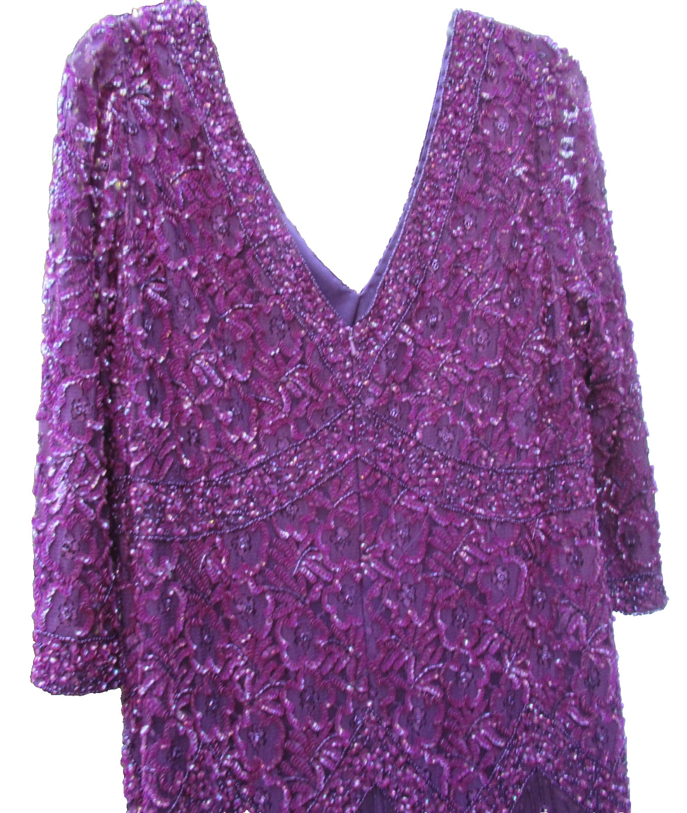PISARRO NIGHTS Purple/Eggplant Beaded Midi Gown, 16W – Lovely for MOB