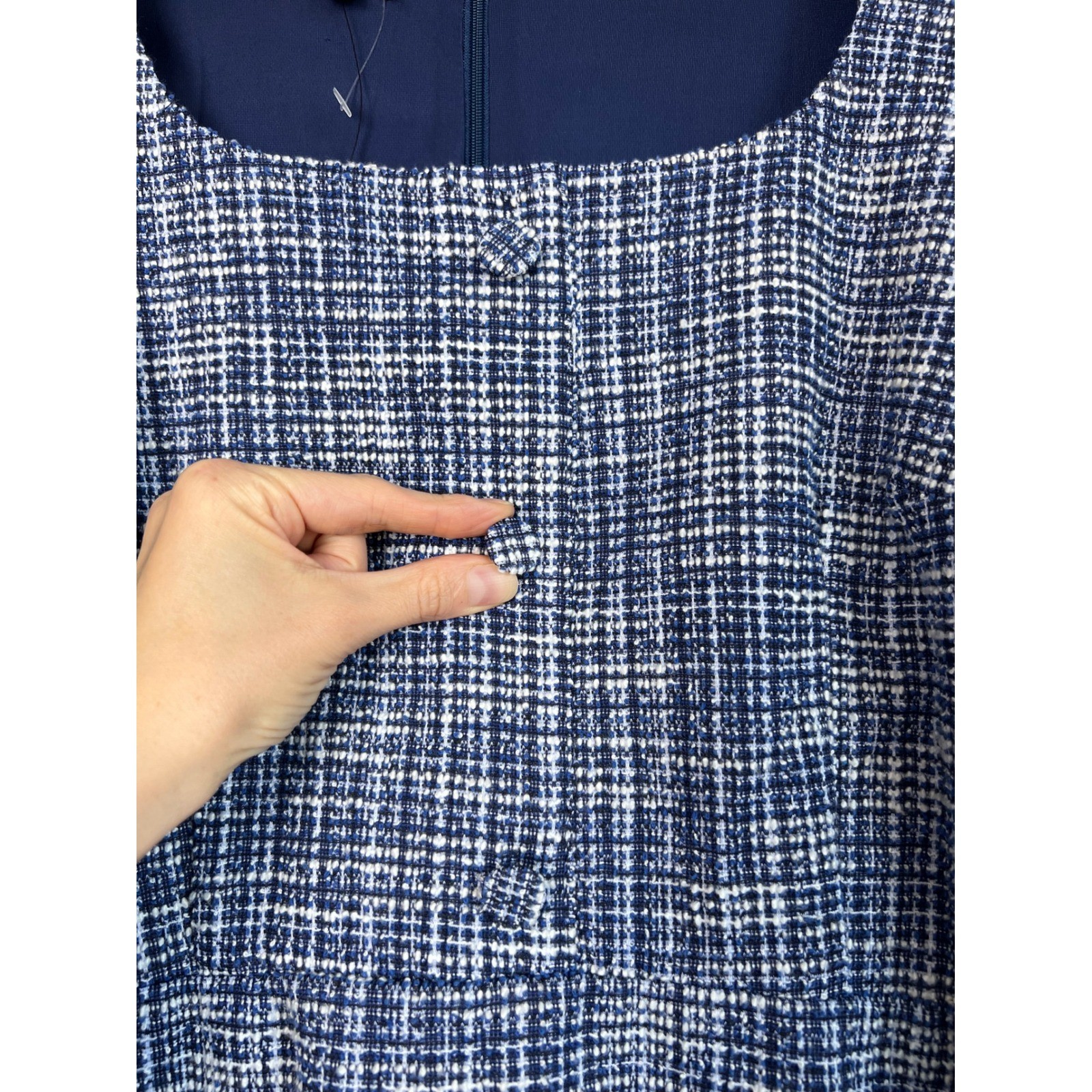 Talbots Tweed Dress Womens 12 Blue White Boucle Belted Sheath Academia Career