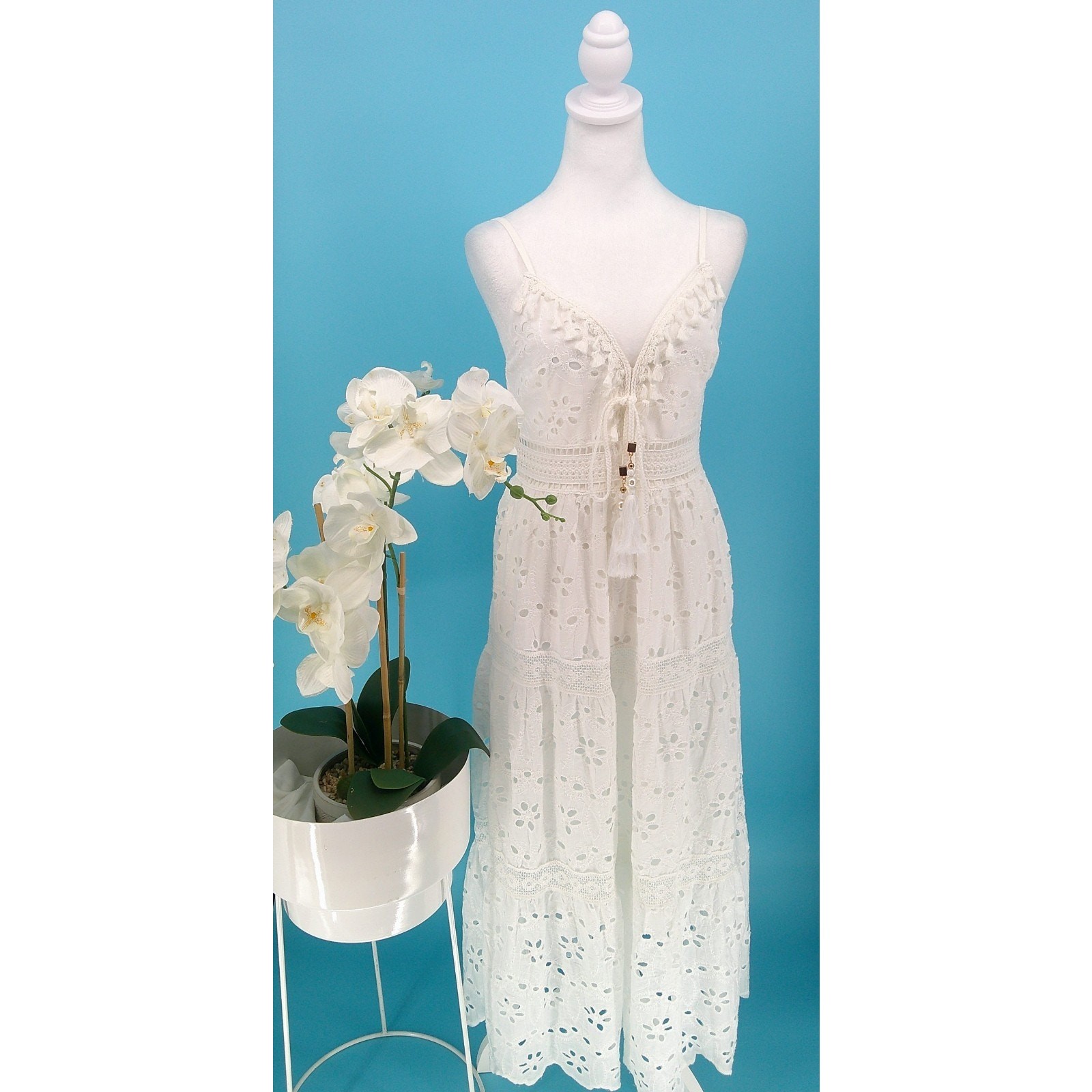 Santelon Classic Fashion Womens White Ethnic Style Boho Maxi Sun Dress Size S/6