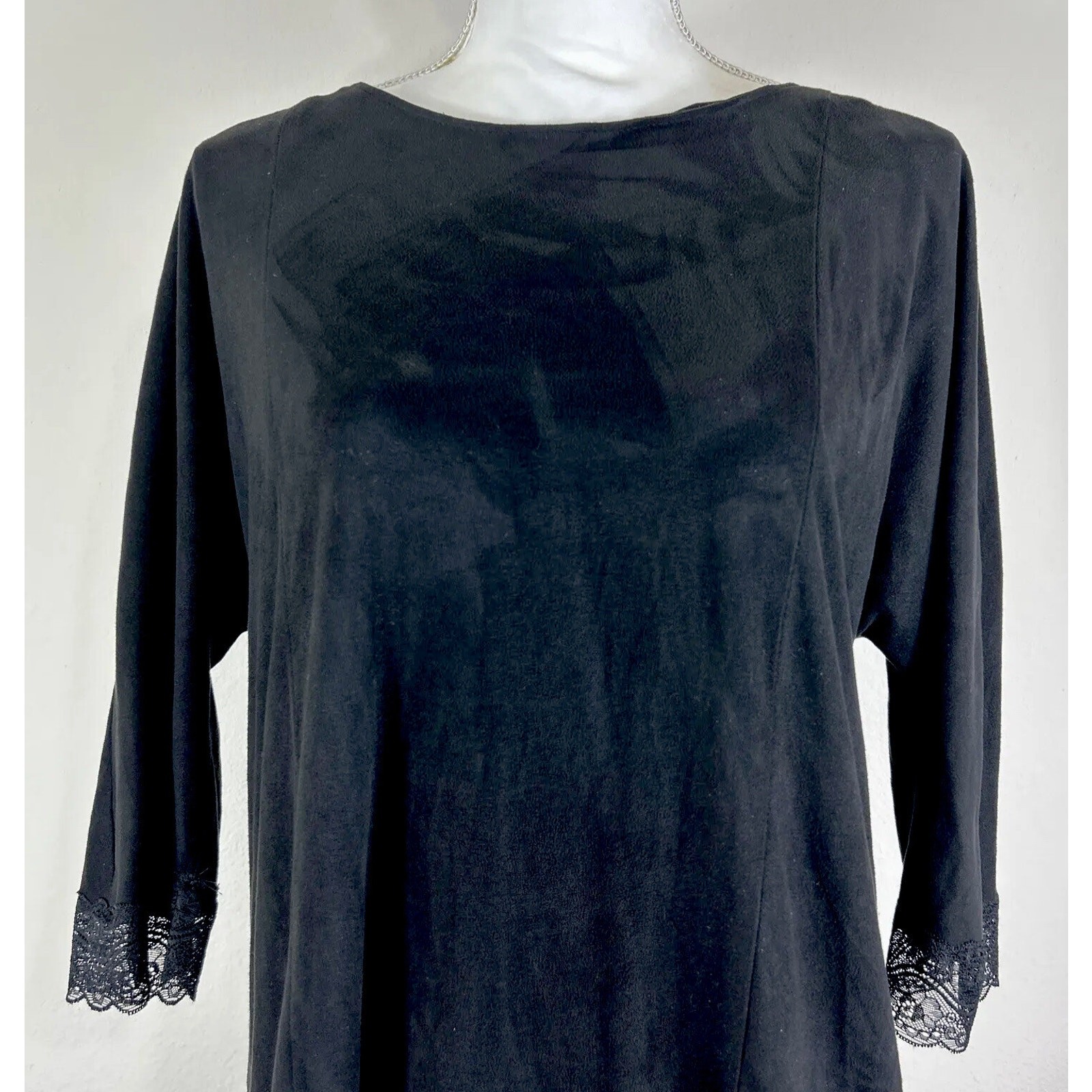 Zara Faux Suede Combined Lace Shift Dress Mini Black LBD Tunic Size Medium