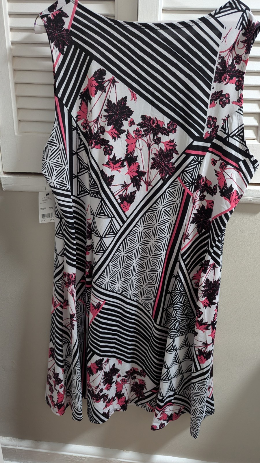 NY Collection 2X Sleeveless Scoop Neck Fit & Flare Knee Dress Geometric Pink