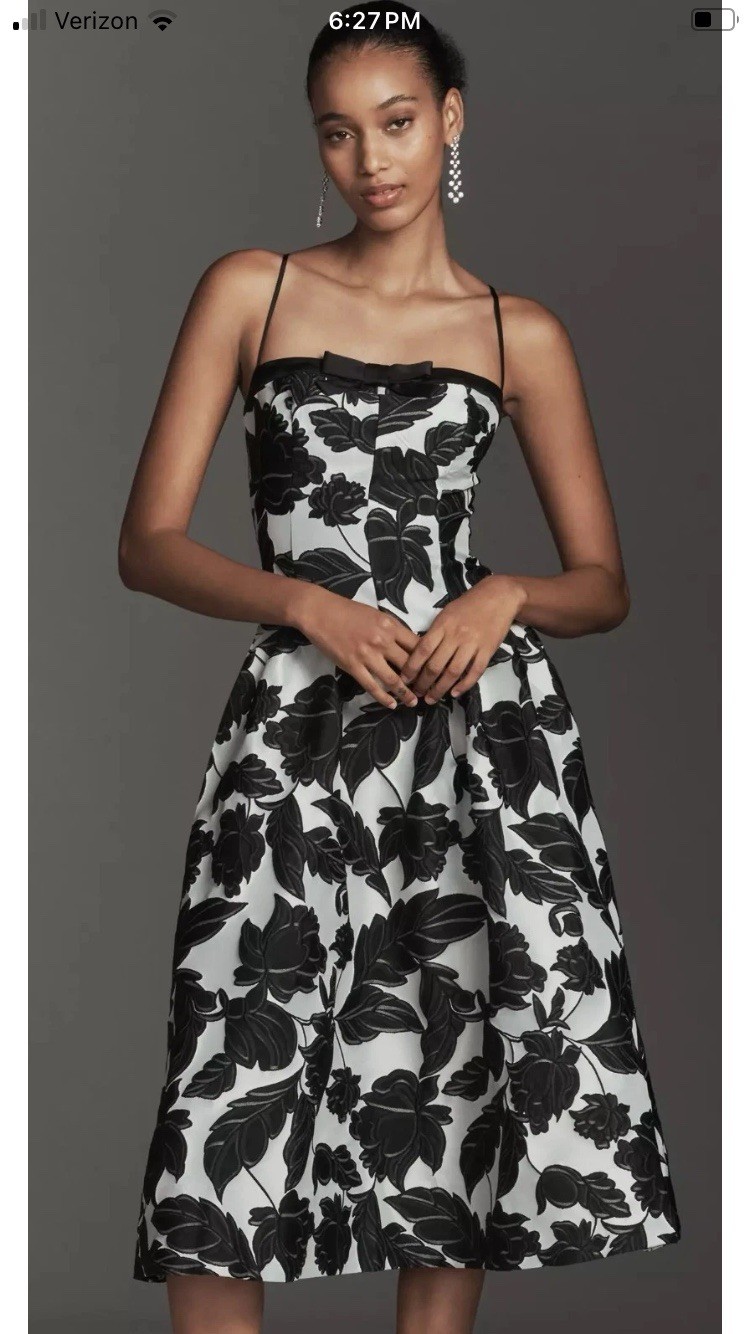 Anthropologie Maeve Midi Dress Black Jacquard Drop Waist Preppy Retro Sz XL NWT