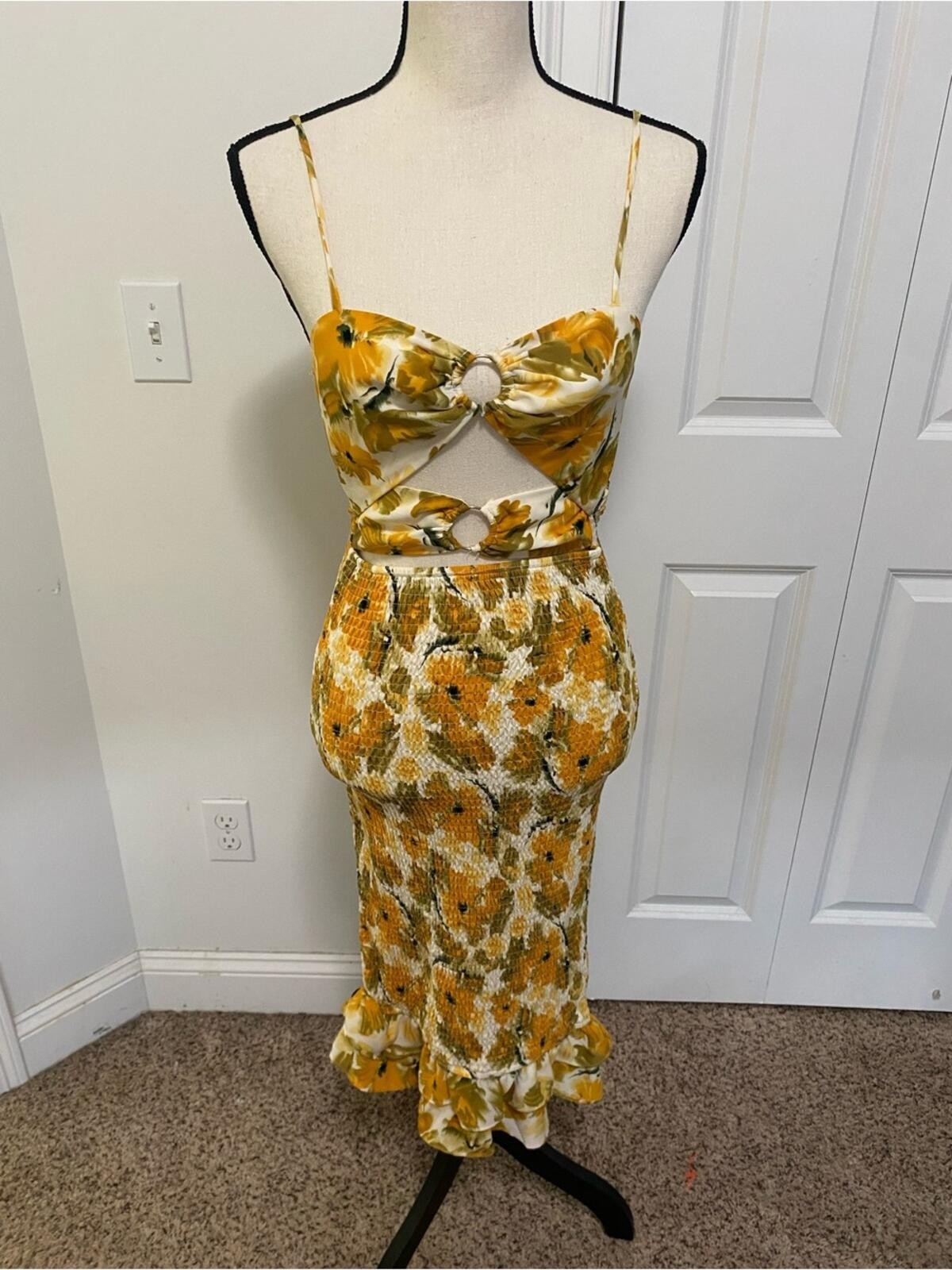 All About May Smocked Floral Cut Outs MIDI Dress