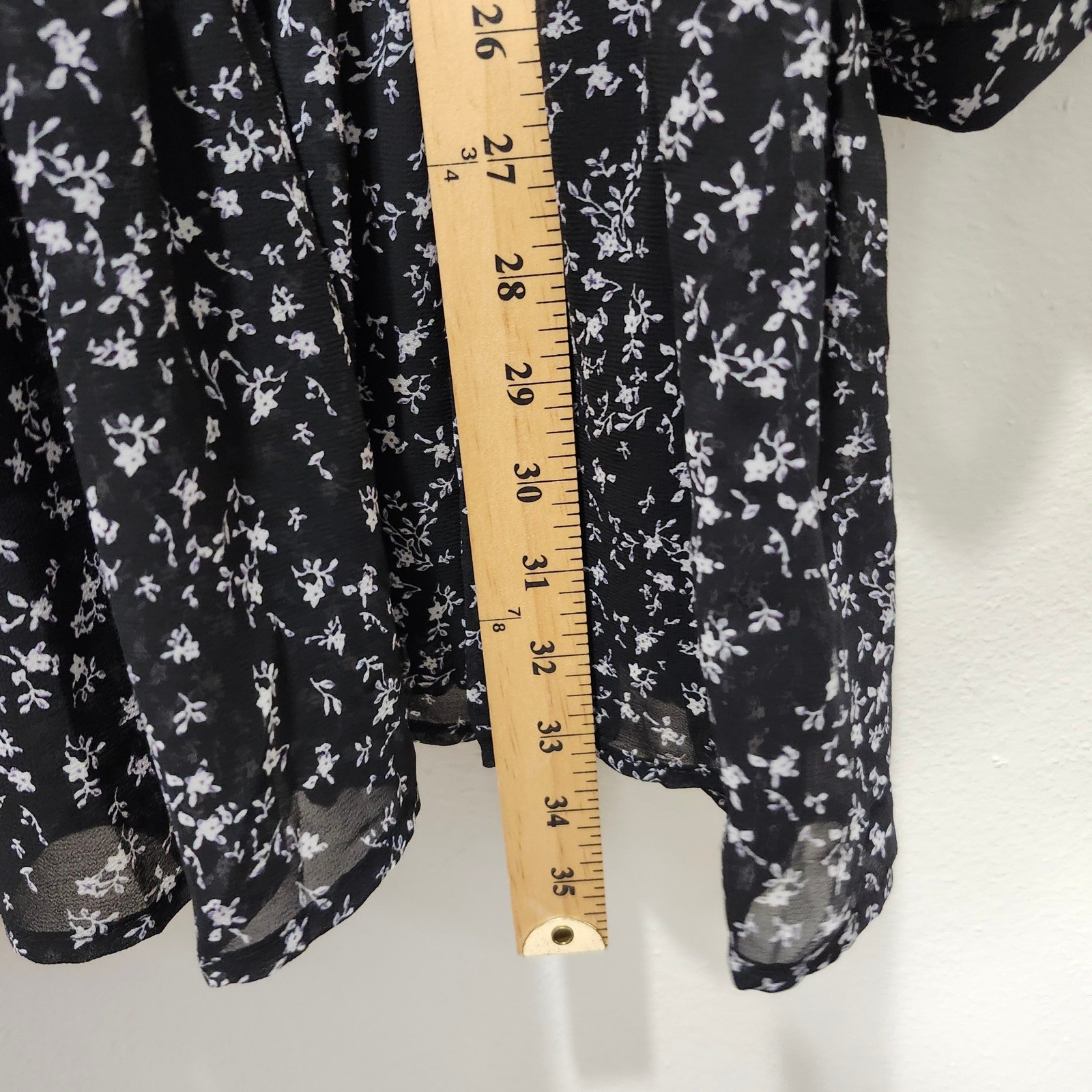 Pinch Black Tiered Floral Print Long Sleeve Ruffle Lined Dress Size Large