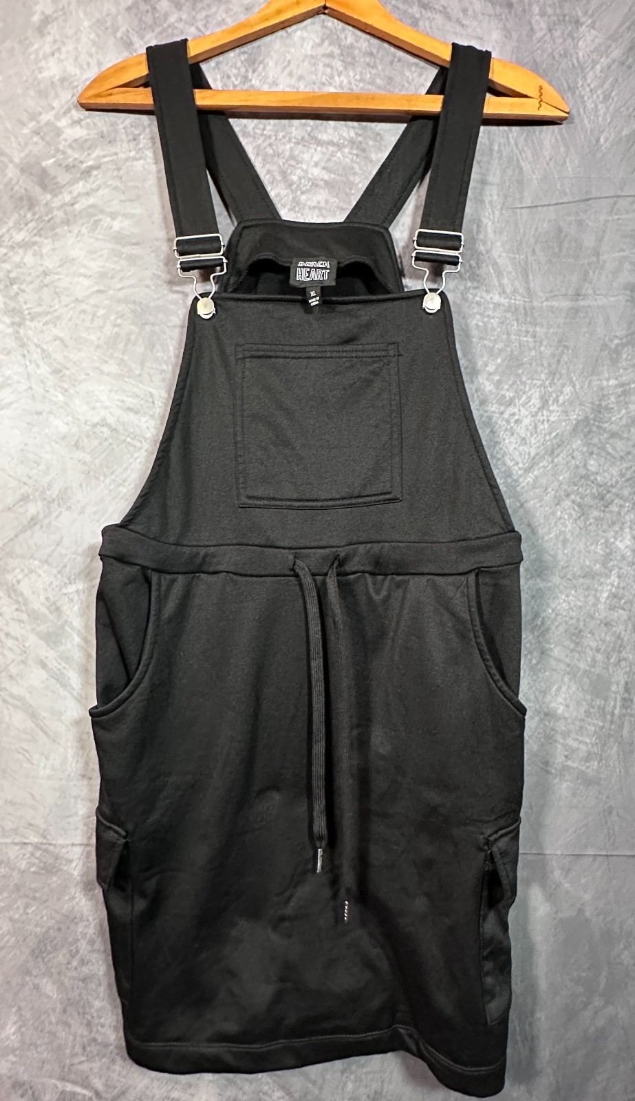 Derek Heart Overall Dress Womens XL Black Drawstring Waist Adjustable Suspenders