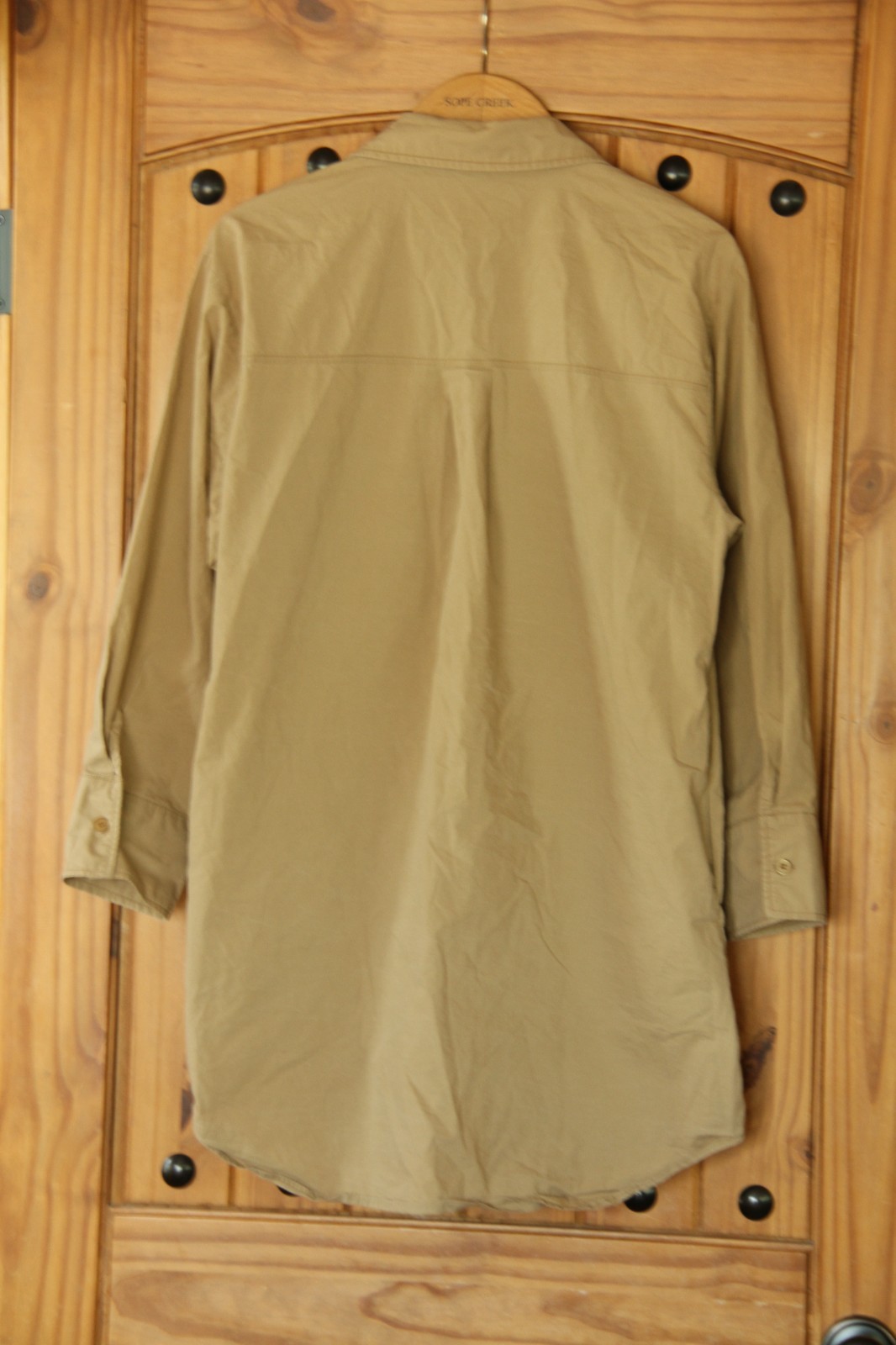 Mimosa M Beige Brown Oversized Button Up Shirt Dress Pockets 100% Cotton EUC!