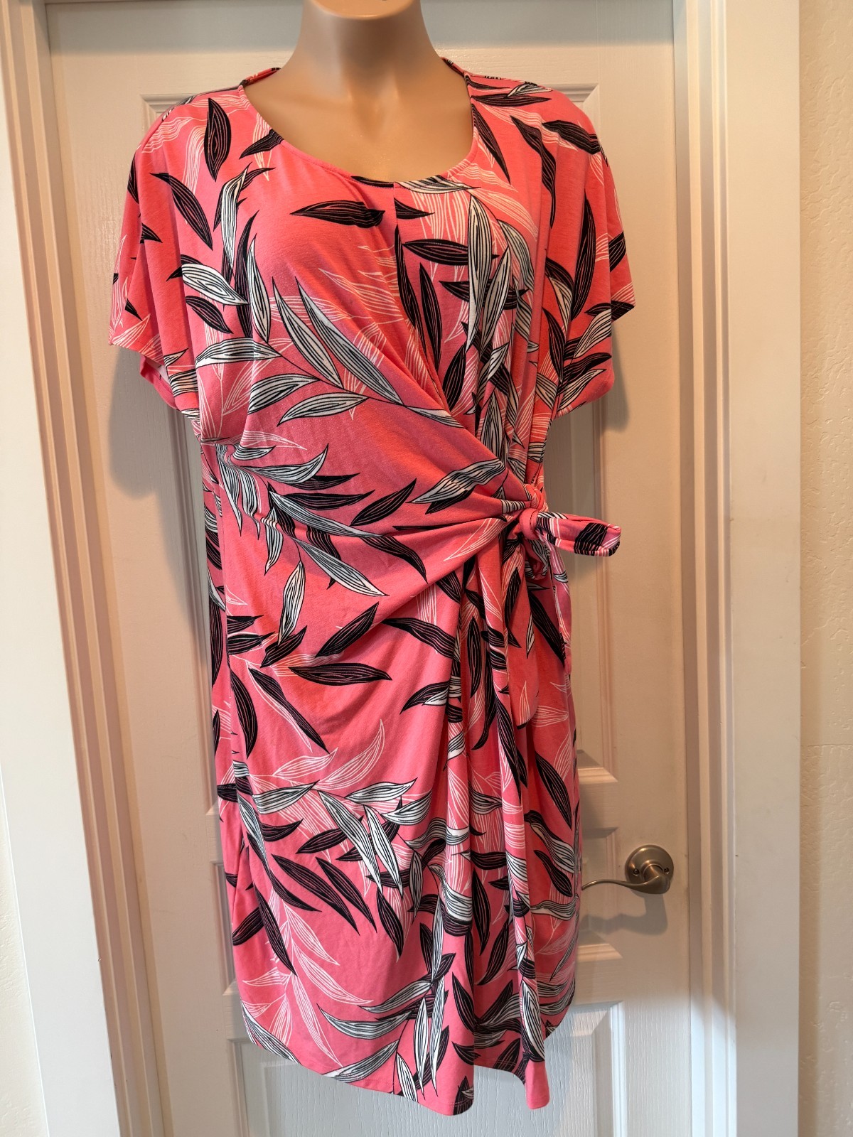 Catherines Plus Pink Leave Faux Wrap Midi Dress 2X 22/24
