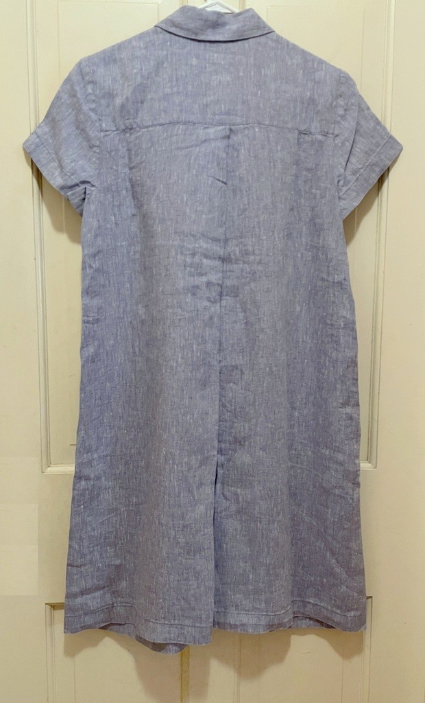 NWT J.Jill Love Linen Blue Button Front SS Shirt Dress w/ Pockets XS
