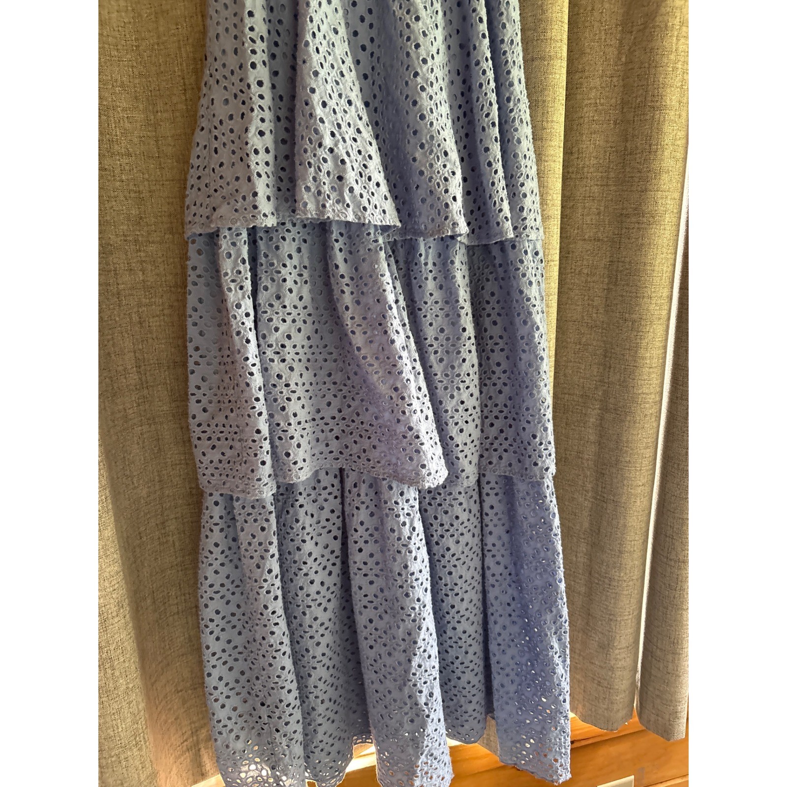 Kendall & Kylie Blue Eyelet Lace Maxi Dress Tiered Smocked Ruffle Flutter Sleeve
