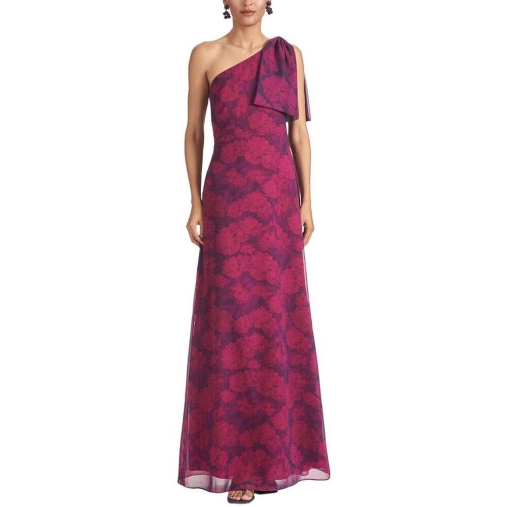 Sachin & Babi Magenta Bloom Chelsea Bow One-Shoulder Gown Dress Size 4 $325