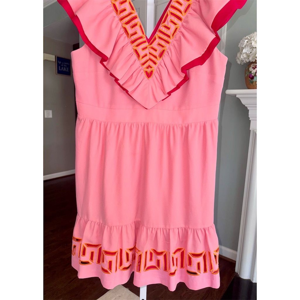 New Emily McCarthy Camille Dress Pink Knee Length Ruffle in Cabaret Size Large