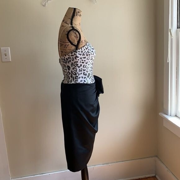 Nadine half wrap black white print dress 5 with bow at waist