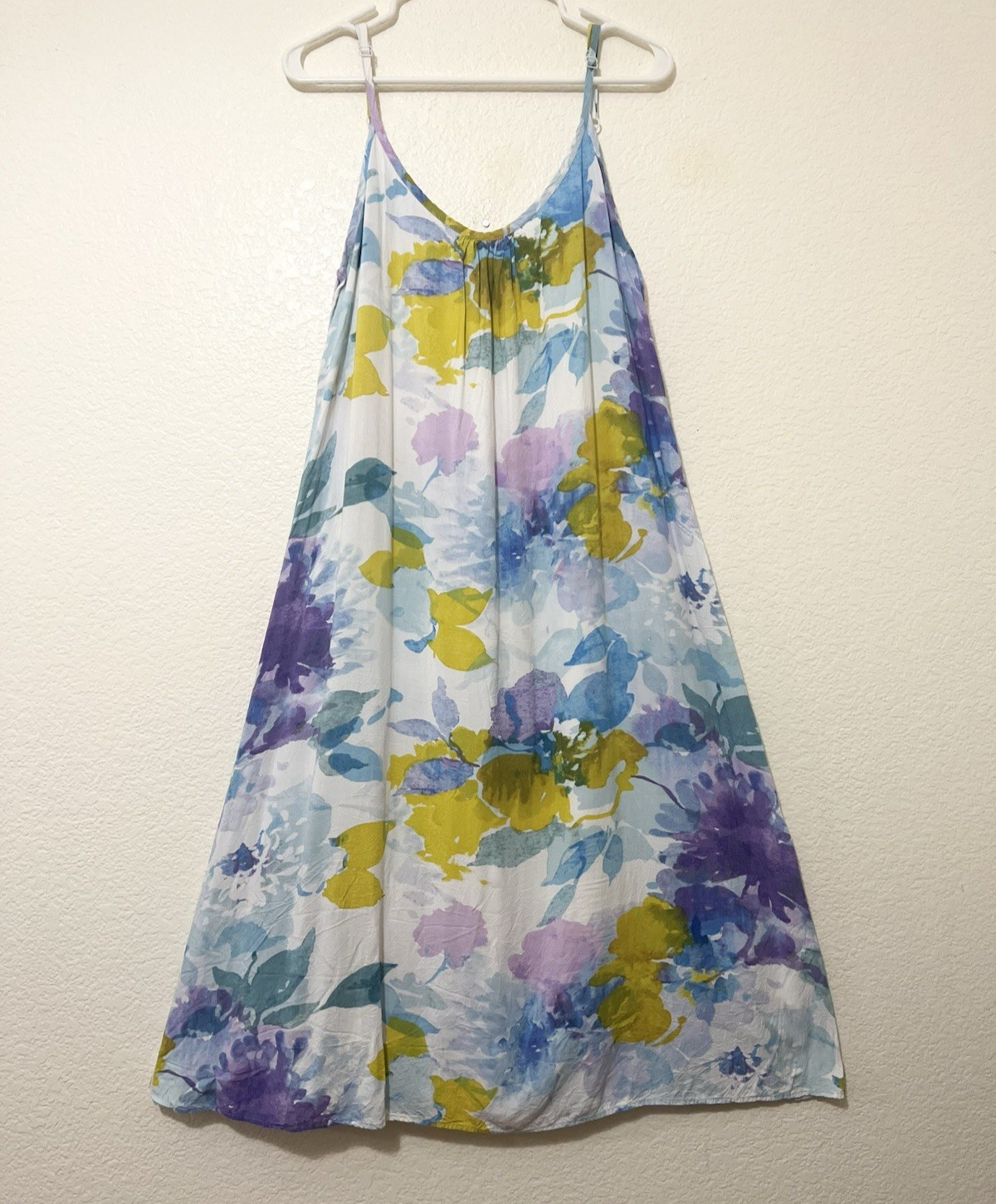 JAMS WORLD Winter Blossoms Watercolor Floral Midi Ariana Dress Crushed Rayon M