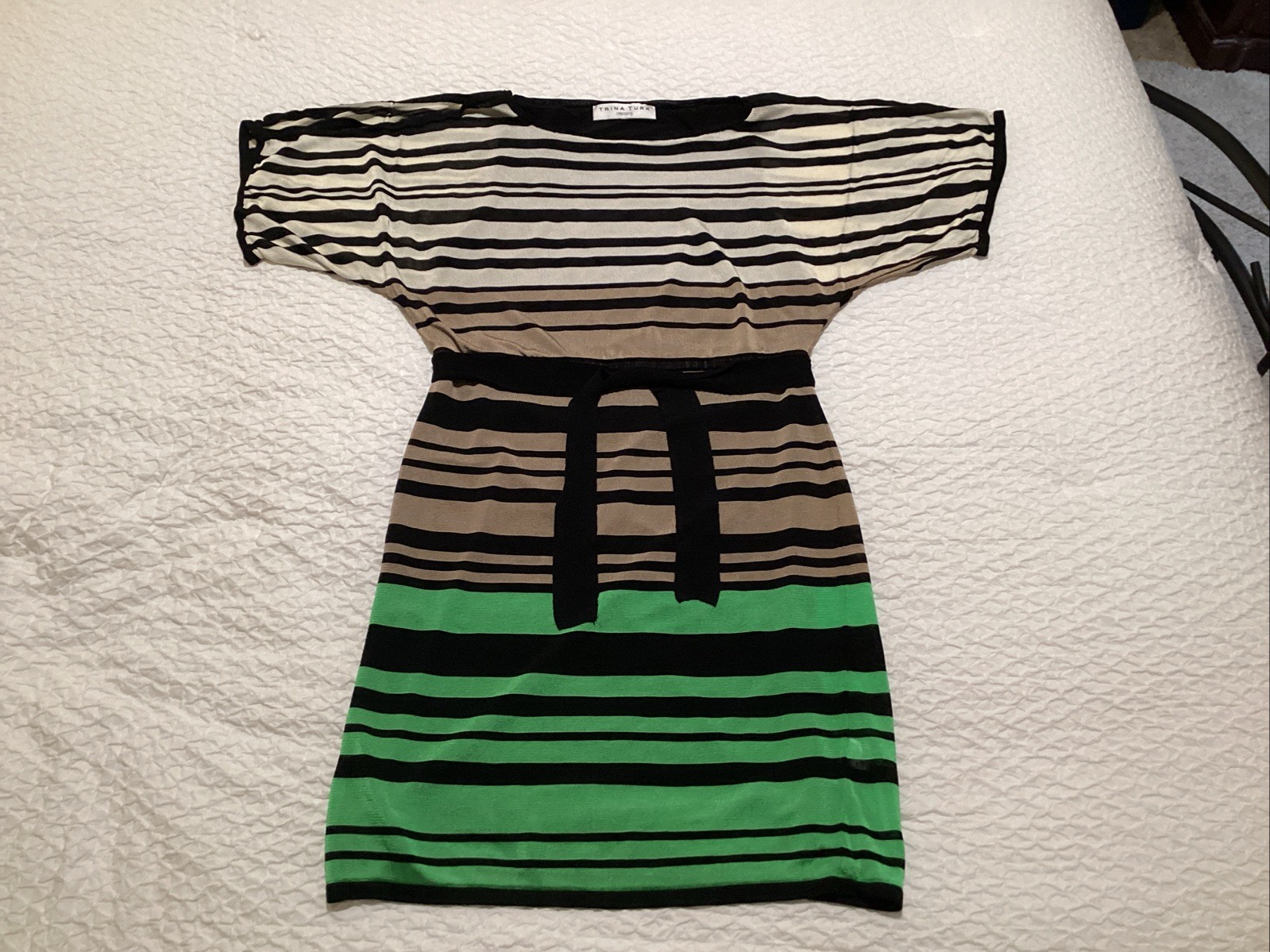 Trina Turk Berenice dress sz S striped cold shoulder slit short sleeves