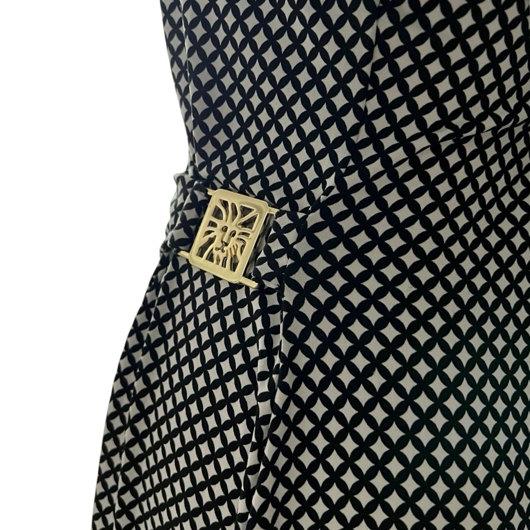 Anne Klein Faux Wrap Dress Black White Elegant Classic Women’s Large Vintage